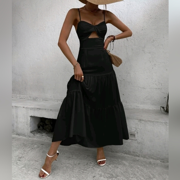 * New Chic Cut Out High Waist Maxi Cami Dress Black - Picture 5 of 8